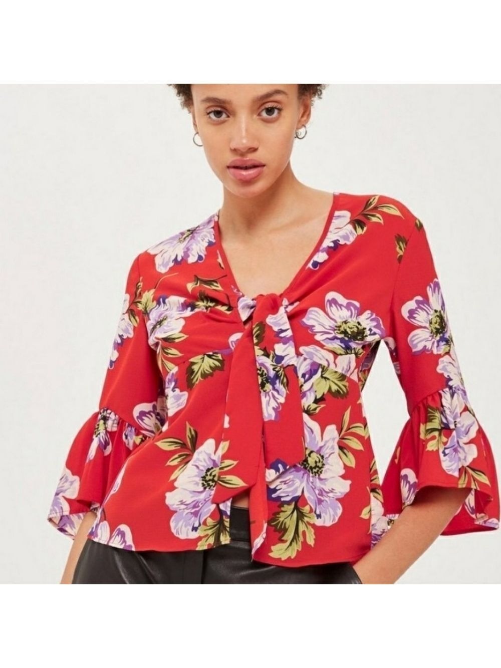 TopShop Felicity Floral V Neck Bell Sleeve Blouse